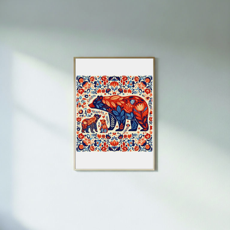 Scandi Bear Family – Floral Folk Art Animals | Nursery Wall Decor