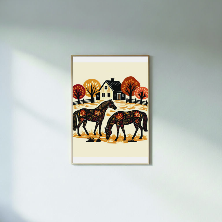 Scandi Folk Horses – Floral Silhouette Pair | Scandinavian Wall Art