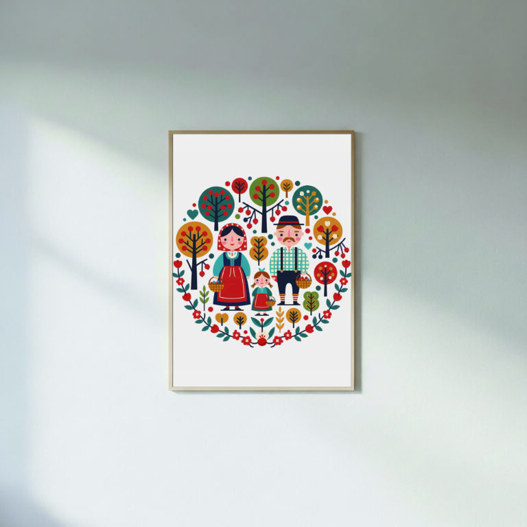 Scandinavian Family Scene – Farm & Forest | Nordic Folk Art Printable