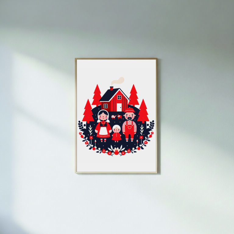 Scandi Family by Farmhouse – Red & Blue Palette | Folk Art Printable