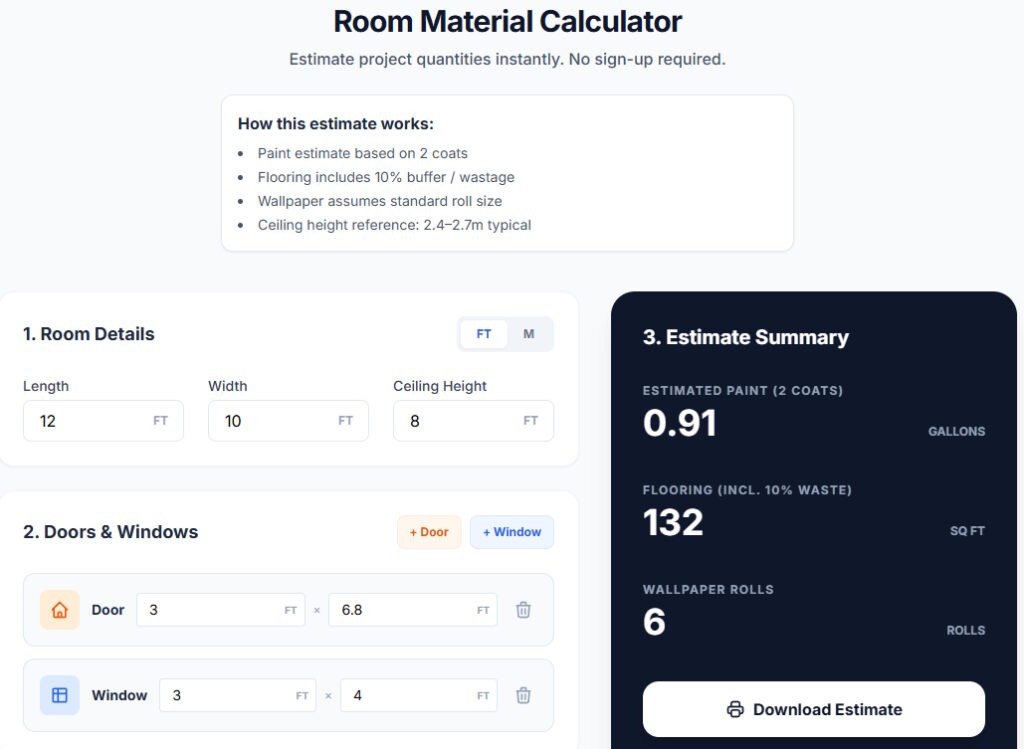 Room Material Calculator Image