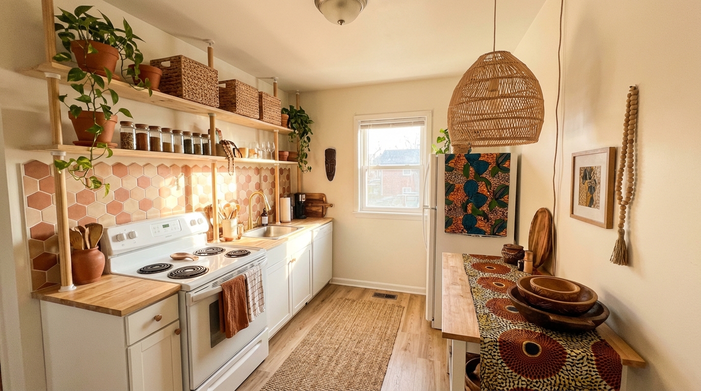 renter friendly kitchen remodel under 500 boho style