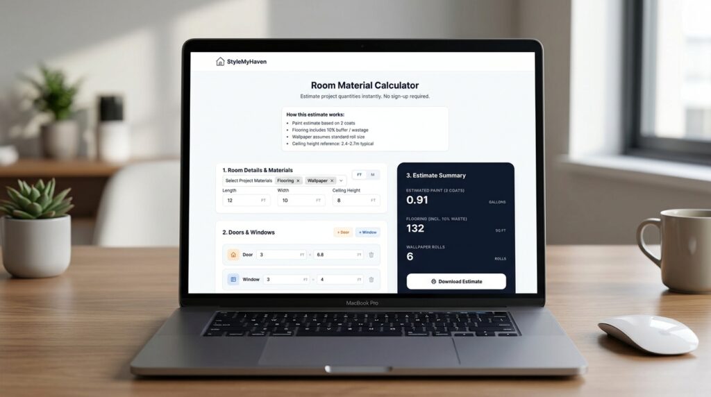 free home decor tools - free room material calculator for paint flooring and wallpaper quantities stylemyhaven