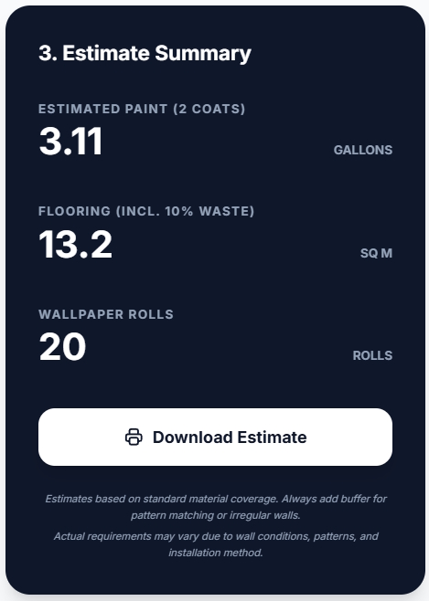 room material calculator guide measure room dimensions paint wallpaper flooring planning flatlay