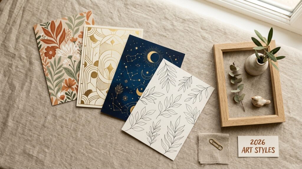 best digital wall art styles 2026 instant download prints boho celestial neo deco minimalist