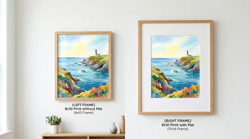 framing digital wall art with and without mat border comparison