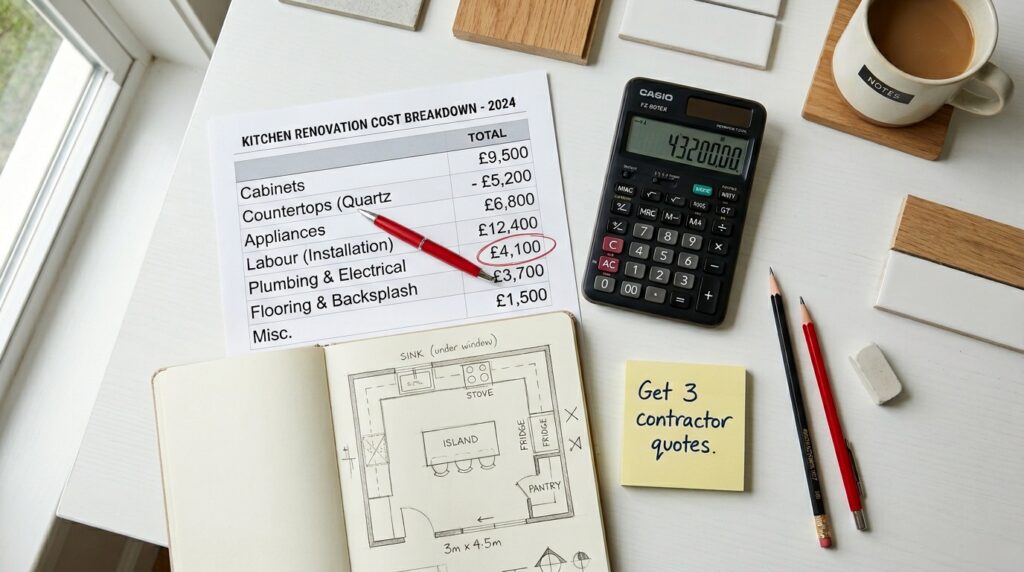 kitchen remodel cost breakdown planning spreadsheet budget by line item 2026