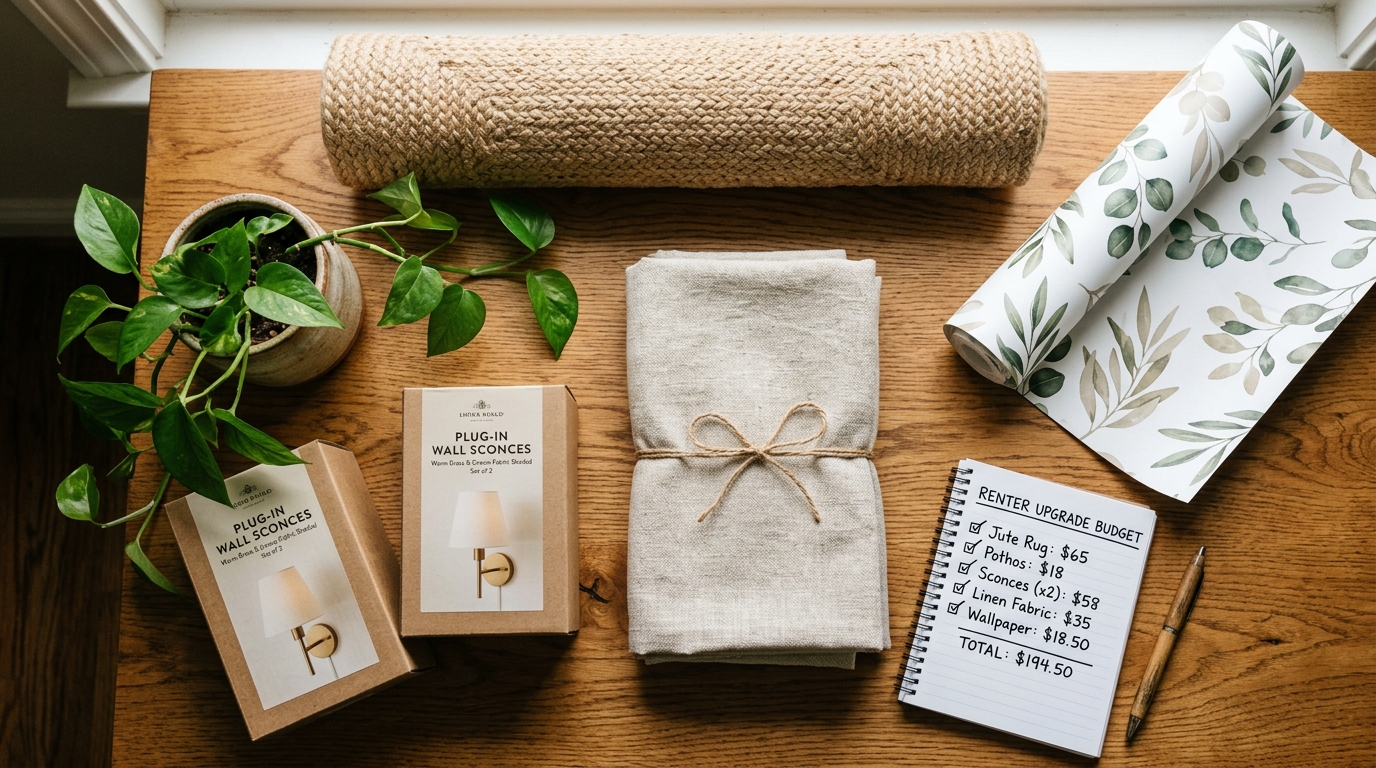 renter friendly living room makeover ideas under 200 dollars no damage 2026