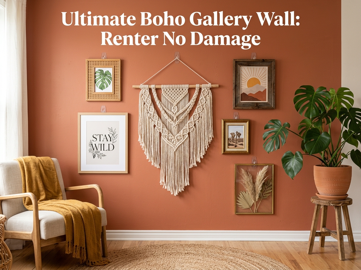 boho gallery wall renters no damage 2026